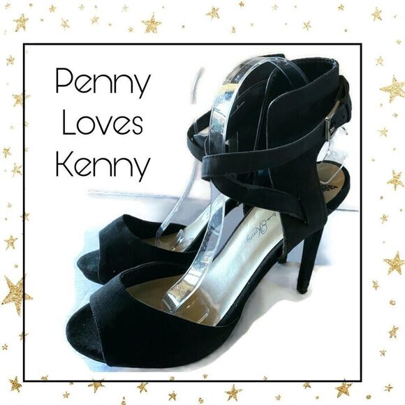 Penny Loves Kenny Black Ankle Strap Heels 10 - Picture 1 of 6